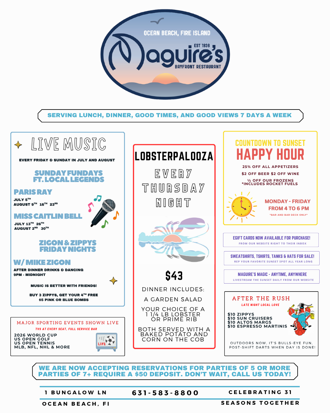 Maguire's summer specials: Live Music, Lobsterpalooza, Happy Hour and more